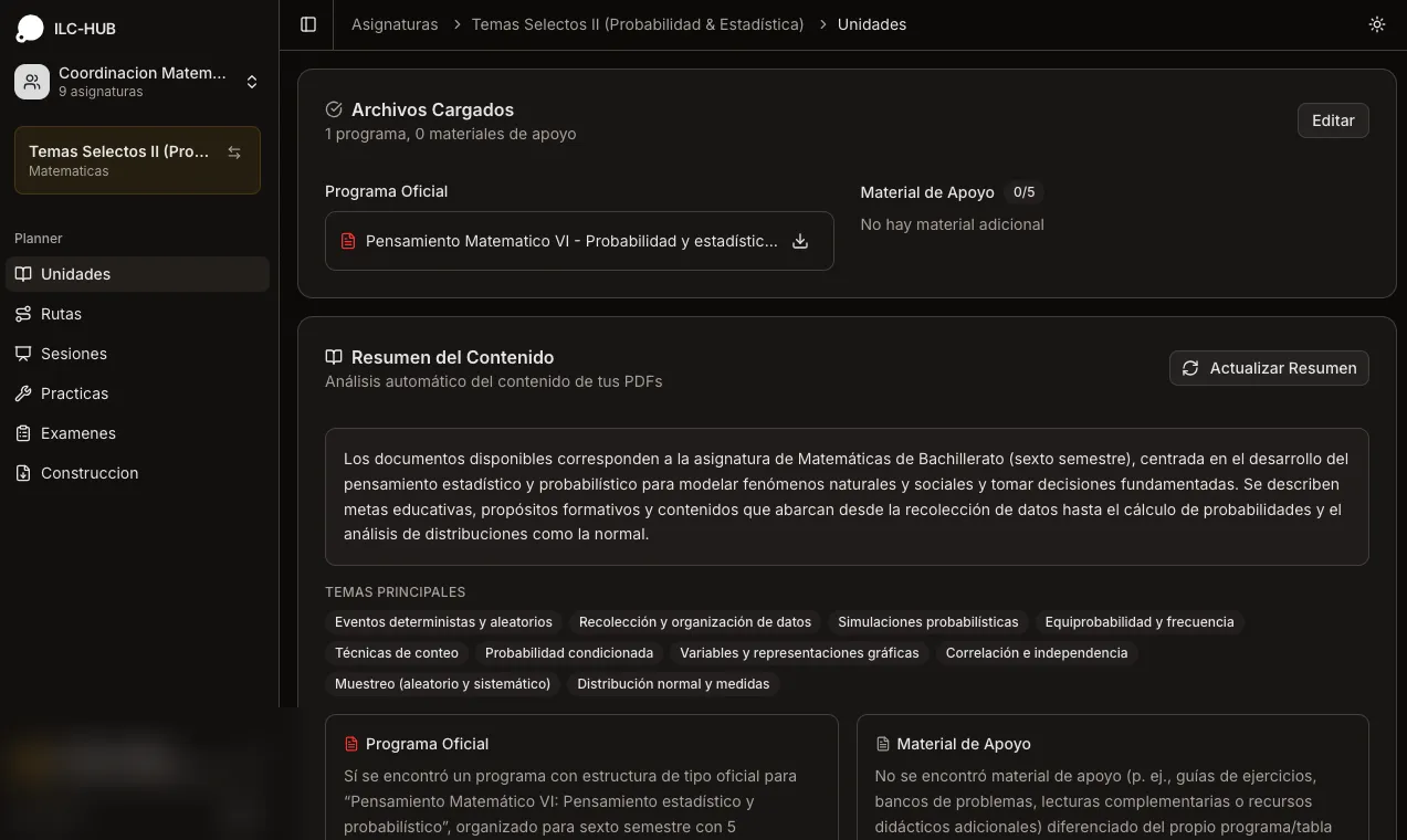 Análisis automático del contenido curricular.